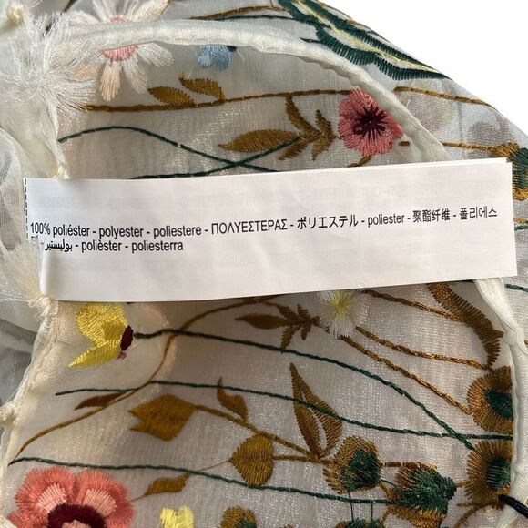 Zara Embroidered Floral Tote Bag Cream Sheer Mesh Medium - Picture 8 of 11